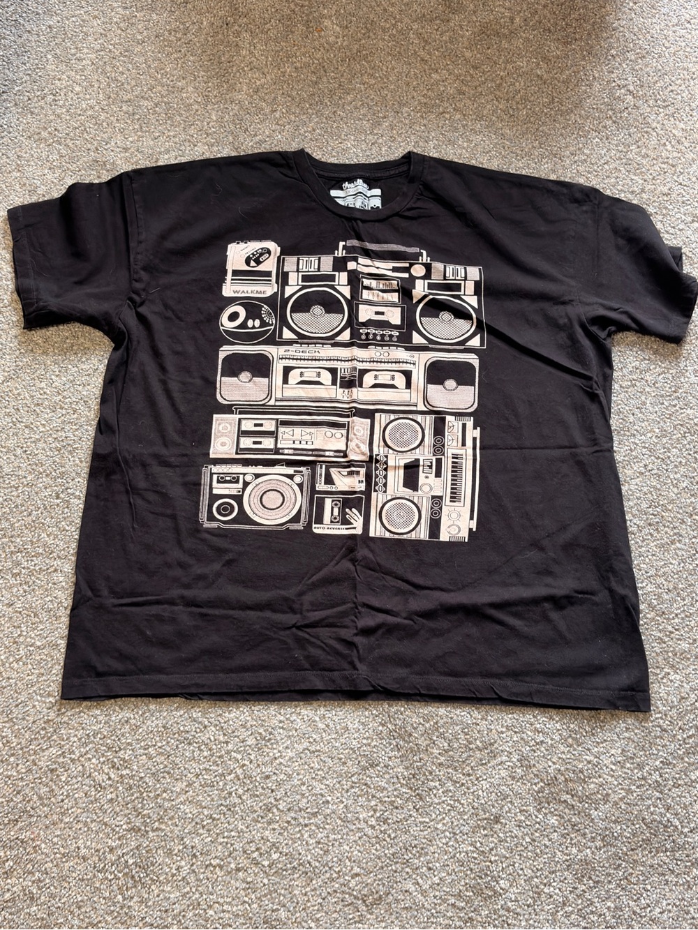 Threadless Black Tee with Cream Boombox Graphic